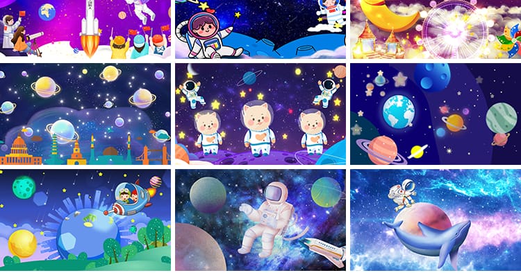 卡通航天太空宇宙飞船星空宇航员儿童舞台表演出LED背景视频素材