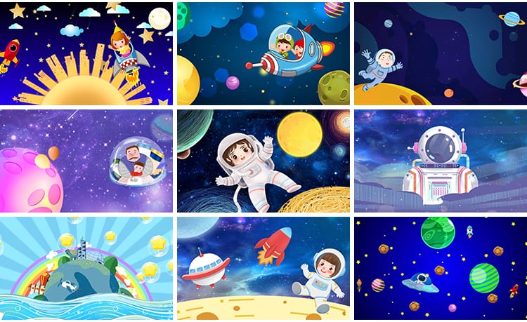 卡通航天太空宇宙飞船星空宇航员儿童舞台表演出LED背景视频素材