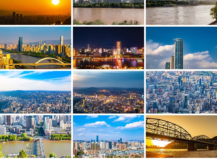 甘肃兰州城市建筑地标风景点旅游航拍风光黄河大桥夜景短视频素材