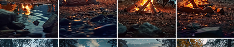 户外露营火堆篝火野外野营地帐篷绿幕动态视频直播间背景图片素材