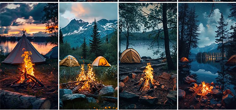 户外露营火堆篝火野外野营地帐篷绿幕动态视频直播间背景图片素材