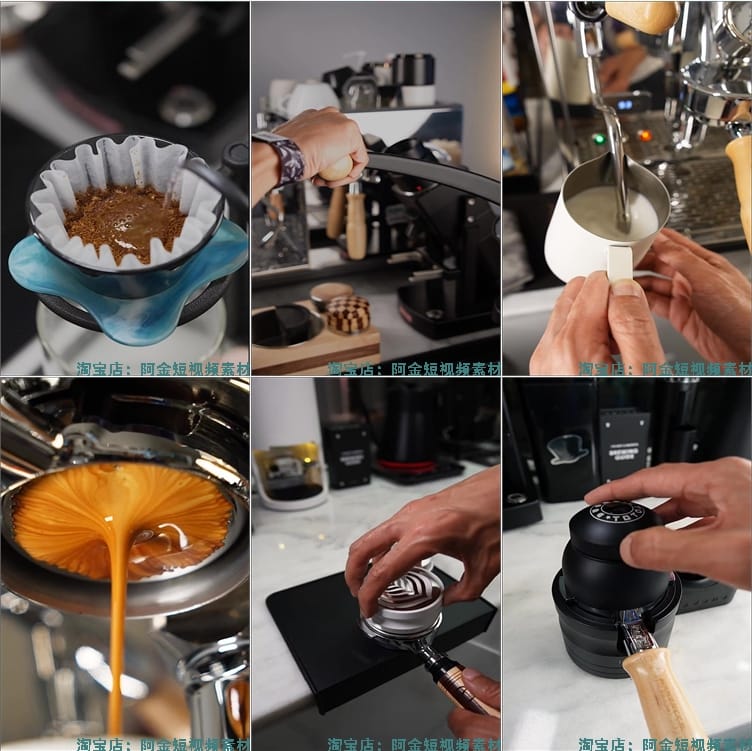 竖屏研磨冲泡煮咖啡机拉花手工diy国外高清解压视频小说推文素材