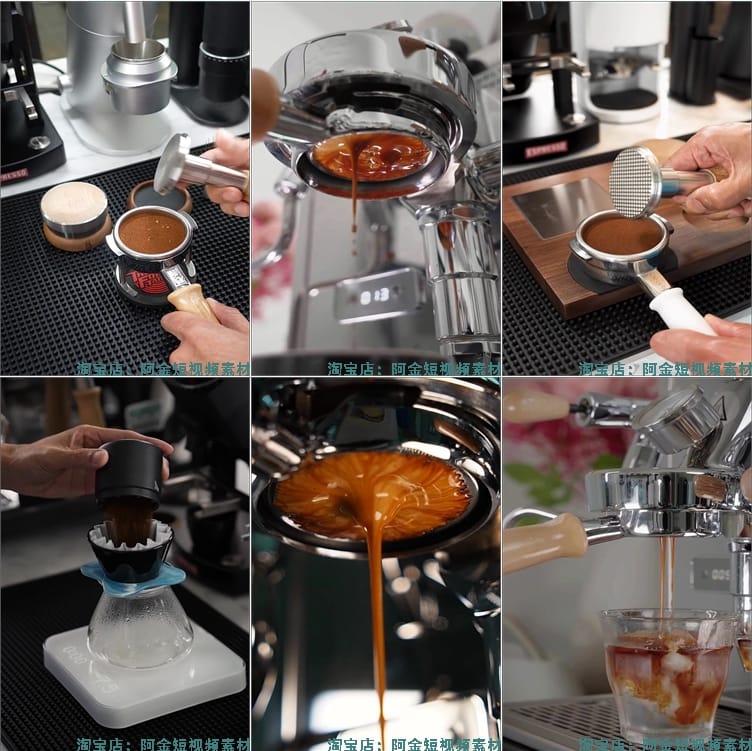 竖屏研磨冲泡煮咖啡机拉花手工diy国外高清解压视频小说推文素材