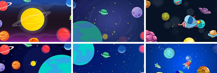卡通儿童星空星球星系地球宇宙火箭太空动态舞台LED背景视频素材