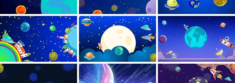 卡通儿童星空星球星系地球宇宙火箭太空动态舞台LED背景视频素材