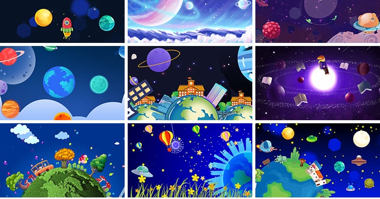 卡通儿童星空星球星系地球宇宙火箭太空动态舞台LED背景视频素材