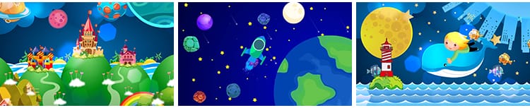 卡通儿童星空星球星系地球宇宙火箭太空动态舞台LED背景视频素材