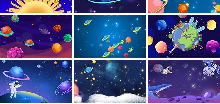 卡通儿童星空星球星系地球宇宙火箭太空动态舞台LED背景视频素材