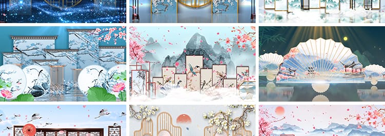 中国风古典舞蹈屏风旗袍秀走秀古风山水舞台动态背景LED视频素材