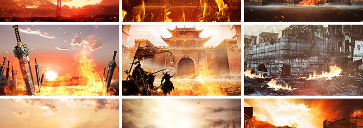 战火硝烟战场建筑废墟残酷古代战争抗战LED舞台朗诵背景视频素材