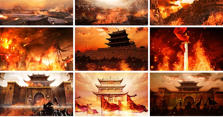 战火硝烟战场建筑废墟残酷古代战争抗战LED舞台朗诵背景视频素材
