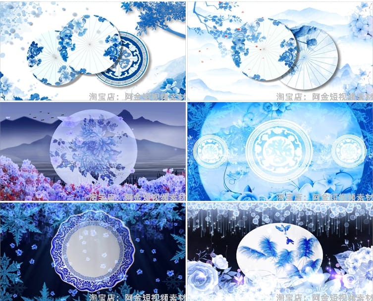 青花瓷水墨古典古风国风国潮抖音绿幕动态直播间led背景视频素材