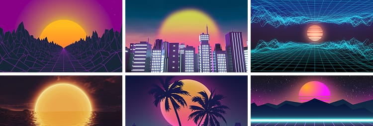 复古日落彩虹落日余晖霓虹灯科幻蒸汽波舞台LED背景动态视频素材