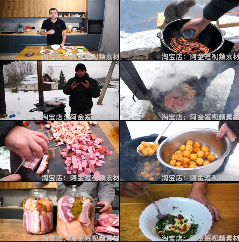 俄罗斯美食制作烹饪料理高清横屏国外直播解压视频小说推文素材