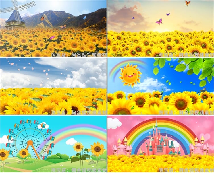 夏日向日葵花海视频儿童卡通大屏幕绿幕动态直播间led背景素材