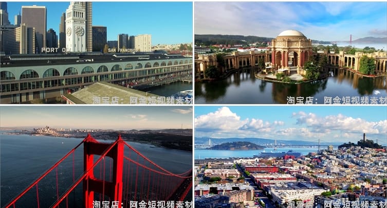 4K国外美国旧金山城市景点夜景风光航拍风景素材高清旅游自然视频