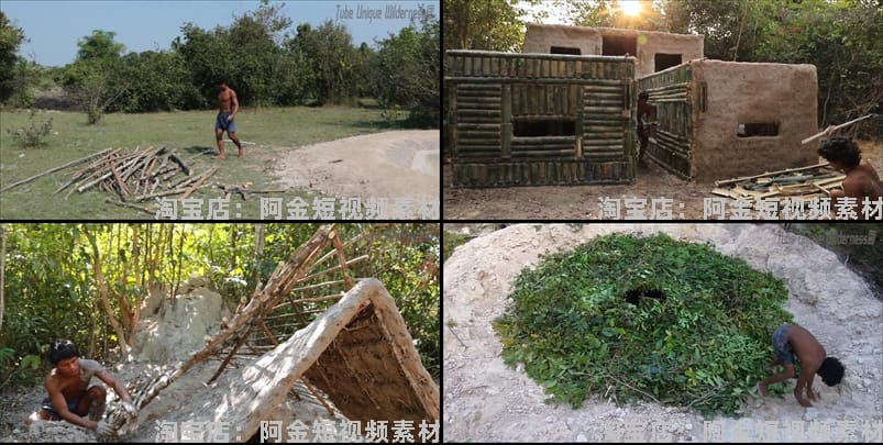 丛林兄弟野外户外建房建别墅游泳池国外高清解压视频小说推文素材