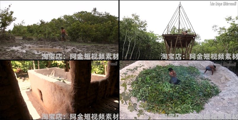 丛林兄弟野外户外建房建别墅游泳池国外高清解压视频小说推文素材