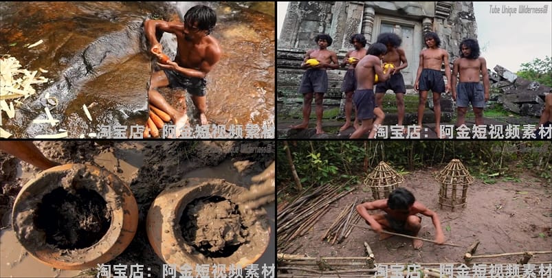 丛林兄弟野外户外建房建别墅游泳池国外高清解压视频小说推文素材