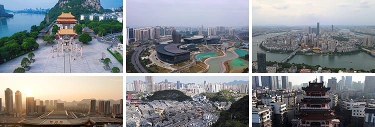 柳州城市地标建筑航拍延时大桥夜景宣传旅游景点CBD高清视频素材
