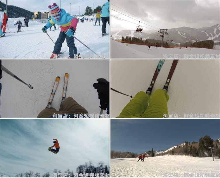 滑雪者雪地雪中跳跃极限运动冬季高山滑雪场人群实拍高清视频素材