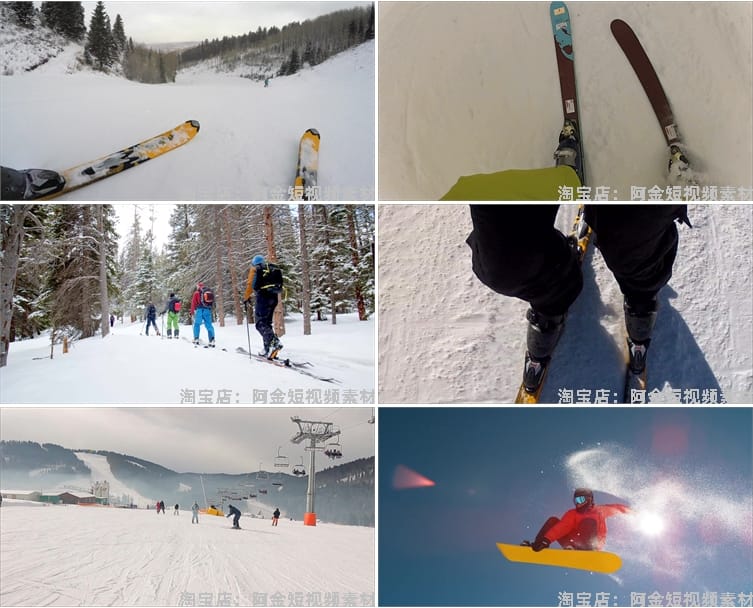 滑雪者雪地雪中跳跃极限运动冬季高山滑雪场人群实拍高清视频素材