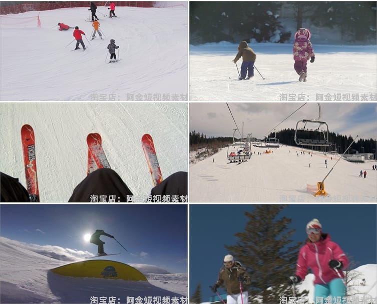 滑雪者雪地雪中跳跃极限运动冬季高山滑雪场人群实拍高清视频素材