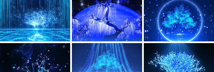 大气蓝色唯美梦幻树粒子科技光影光线LED背景大屏幕动态视频素材