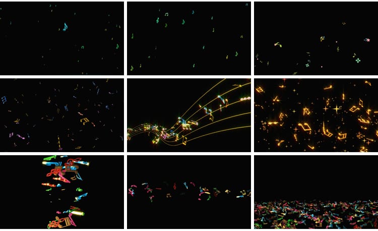 音符飞舞跳动音乐符号散开动态特效果背景mov带透明通道视频素材