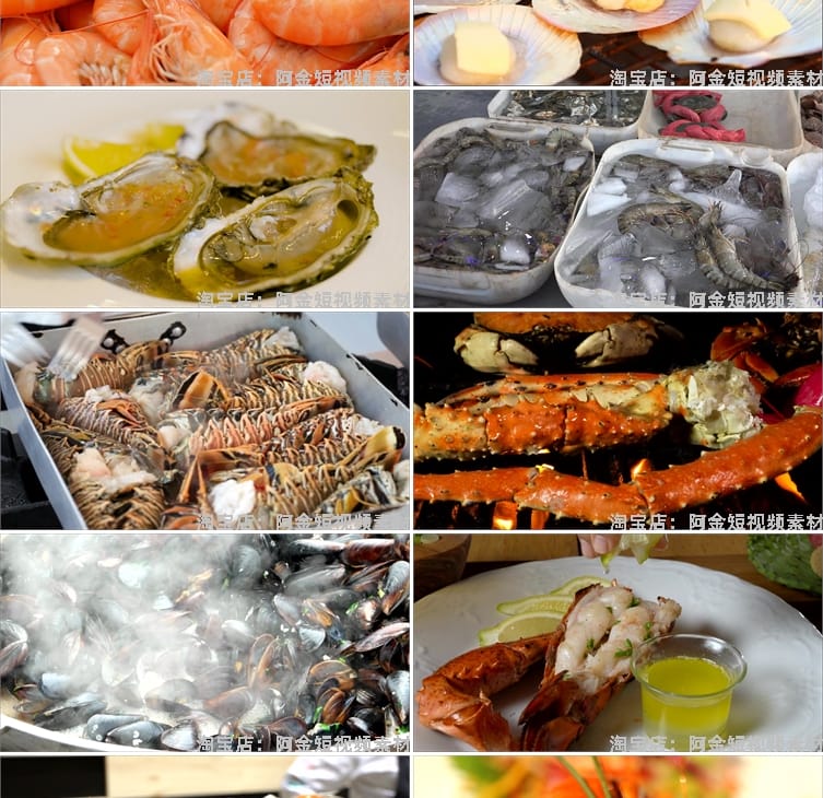 海鲜料理创意美食制作解压食材特写烧烤皮皮虾大闸蟹生蚝视频素材