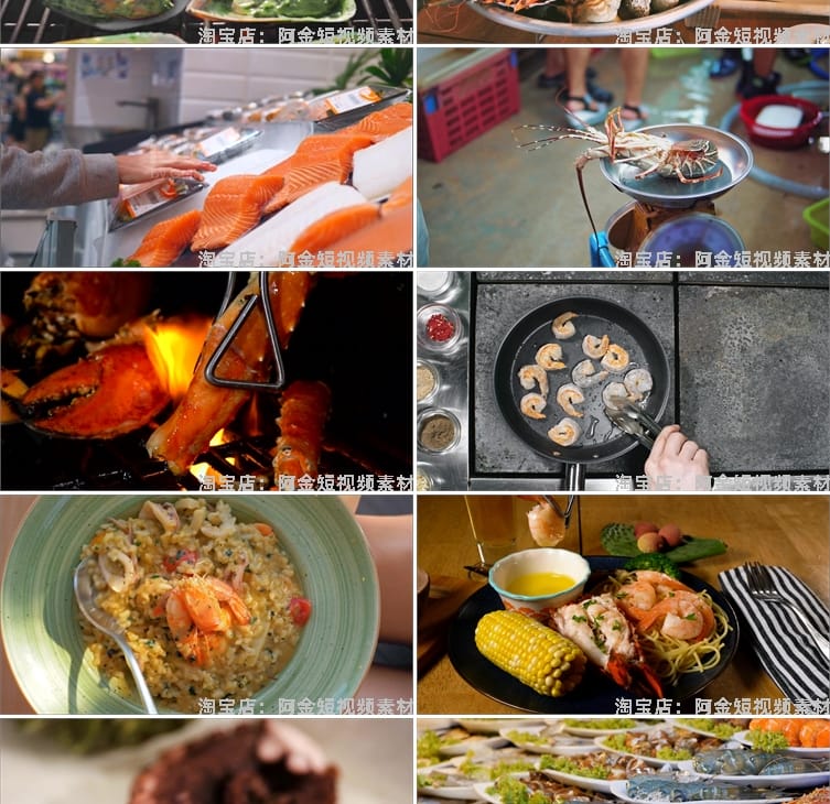 海鲜料理创意美食制作解压食材特写烧烤皮皮虾大闸蟹生蚝视频素材
