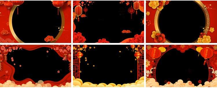 红色喜庆新年贺岁拜年祝福边框春节年会晚会庆典透明通道视频素材