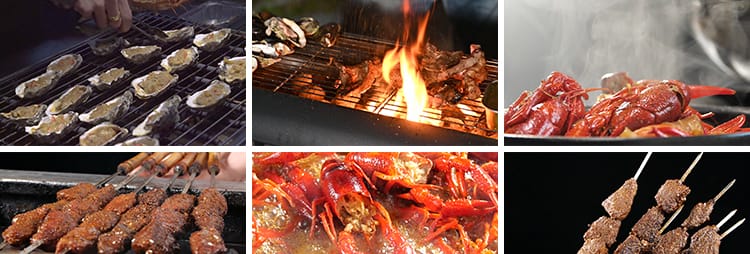 美食烧烤海鲜生蚝麻辣小龙虾扇贝羊肉串小吃铁板炭烤海鲜视频素材
