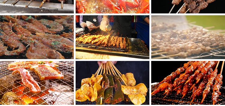 美食烧烤海鲜生蚝麻辣小龙虾扇贝羊肉串小吃铁板炭烤海鲜视频素材
