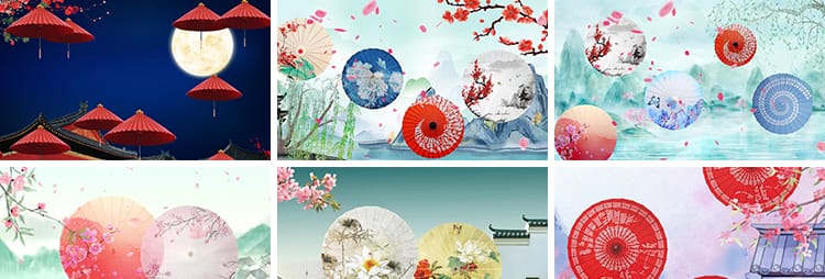 唯美古风中国中式古典油纸伞纸扇花瓣大屏幕LED背景舞台视频素材