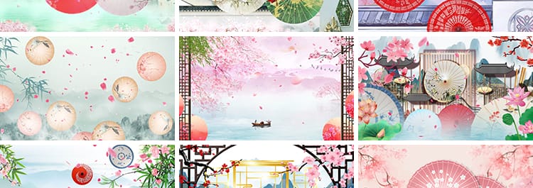 唯美古风中国中式古典油纸伞纸扇花瓣大屏幕LED背景舞台视频素材