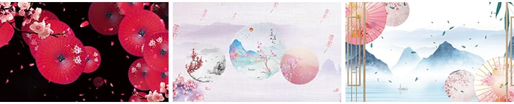 唯美古风中国中式古典油纸伞纸扇花瓣大屏幕LED背景舞台视频素材