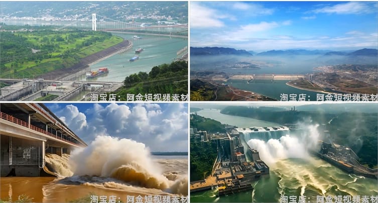 三峡大坝水利发电水电站开闸泄洪蓄水长江水坝视频高清实拍素材