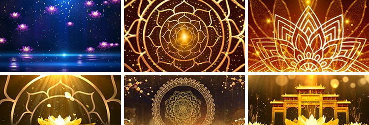 梦幻蓝色夜色莲花粒子金色荷花瓣唯美LED大屏幕舞台背景视频素材