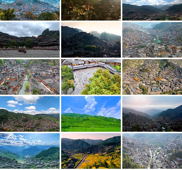 贵州黔东南西江千户苗寨古村落苗族自然风光旅游高清实拍视频素材