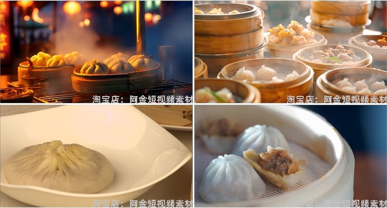 小笼包汤包蒸包子铺早点小吃早餐美食抖音视频自媒体高清实拍素材