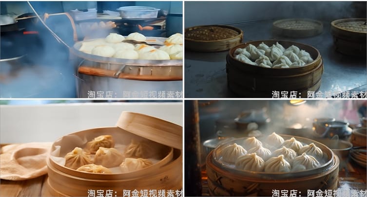 小笼包汤包蒸包子铺早点小吃早餐美食抖音视频自媒体高清实拍素材