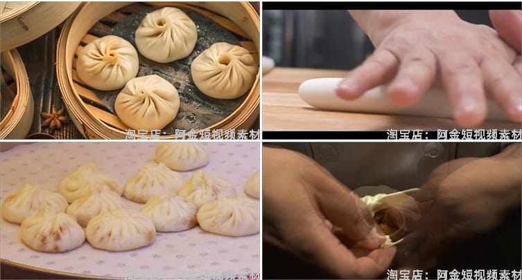小笼包汤包蒸包子铺早点小吃早餐美食抖音视频自媒体高清实拍素材