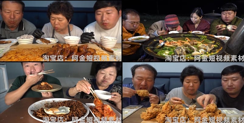 韩国吃播直播背景抖音国外农村大叔大妈烹饪美食制作中长视频素材