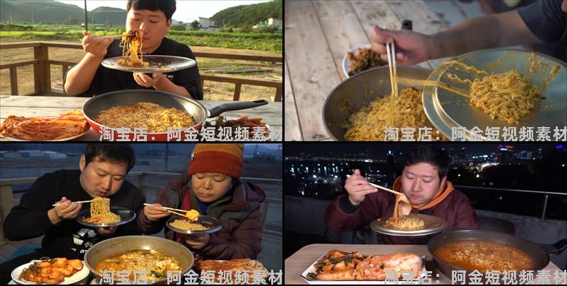 韩国吃播直播背景抖音国外农村大叔大妈烹饪美食制作中长视频素材