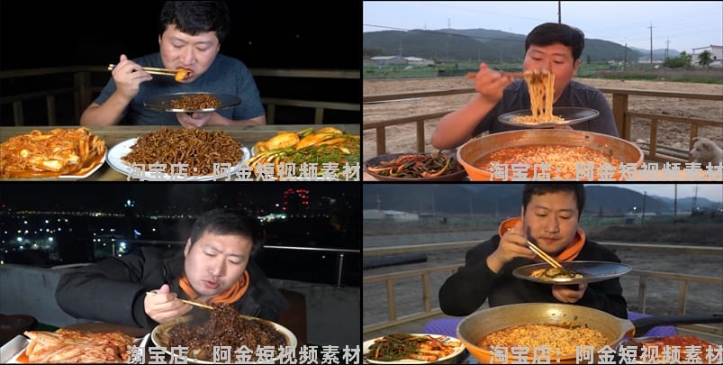 韩国吃播直播背景抖音国外农村大叔大妈烹饪美食制作中长视频素材