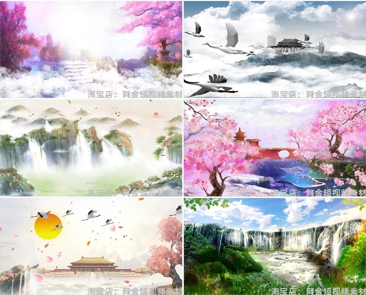 古风水墨仙境宫殿云海绿幕直播间背景素材虚拟动态大屏幕LED视频