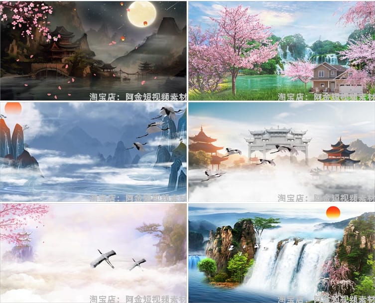 古风水墨仙境宫殿云海绿幕直播间背景素材虚拟动态大屏幕LED视频