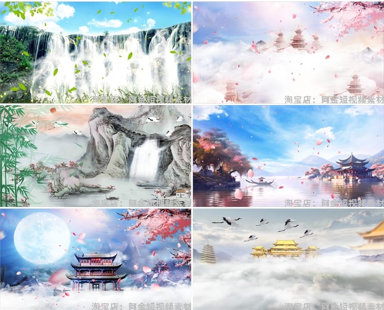 古风水墨仙境宫殿云海绿幕直播间背景素材虚拟动态大屏幕LED视频