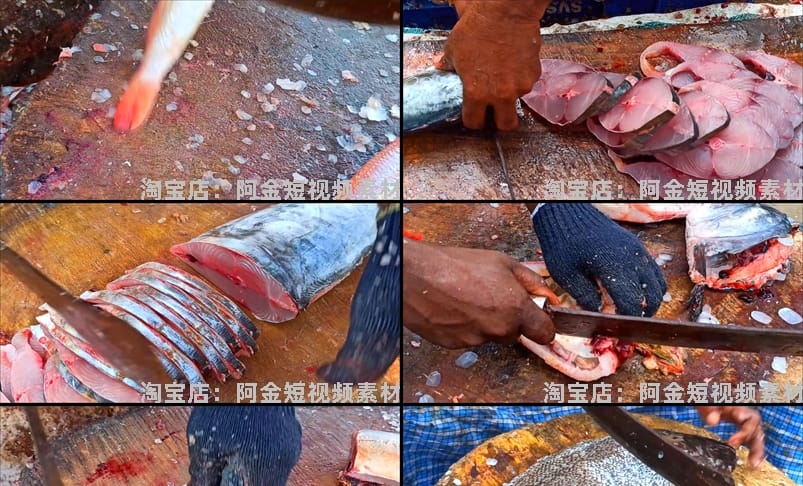 印度街头杀鱼切鱼横屏国外高清直播解压中长视频小说推文素材引流